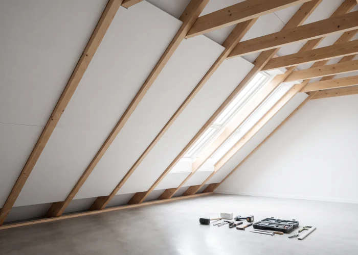 Dachschräge mit Gipskarton verkleidet, Trockenbau Hamburg