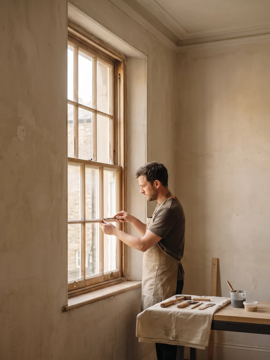 Altes Holzfenster wird im Altbau saniert, Sanierung Hamburg