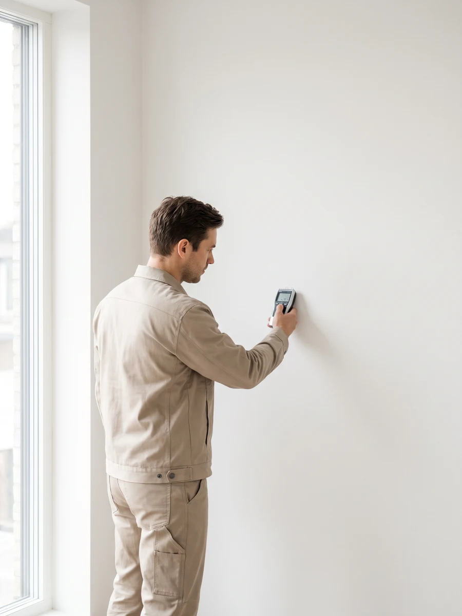 Feuchtigkeitsmessung an einer Wand, Schimmelbeseitigung Hamburg