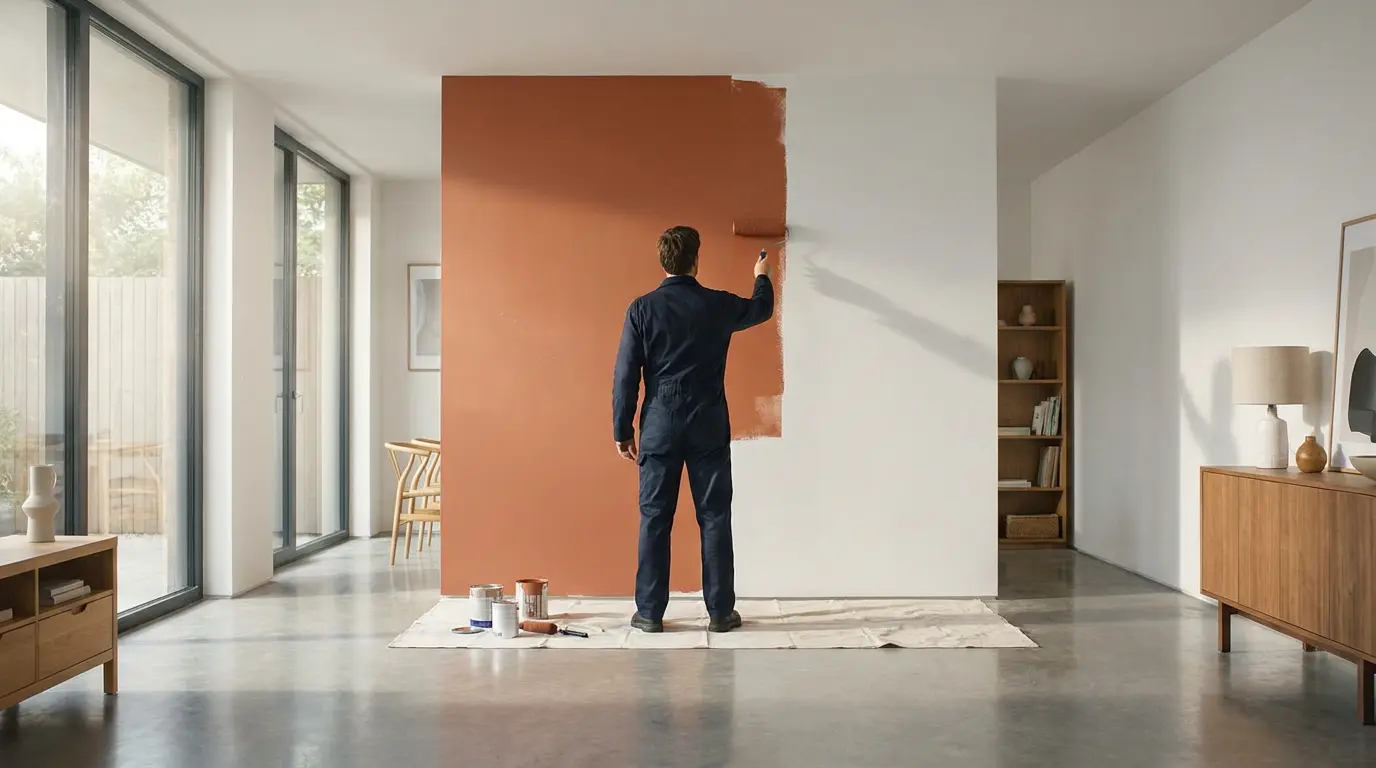 Anstricharbeiten Hamburg – Maler gestaltet Akzentwand in Terracotta