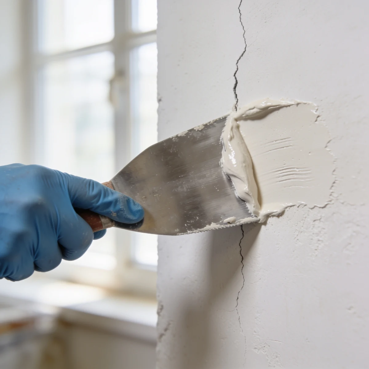 Rissüberbrückung an einer Wand, Spachtelarbeiten Hamburg